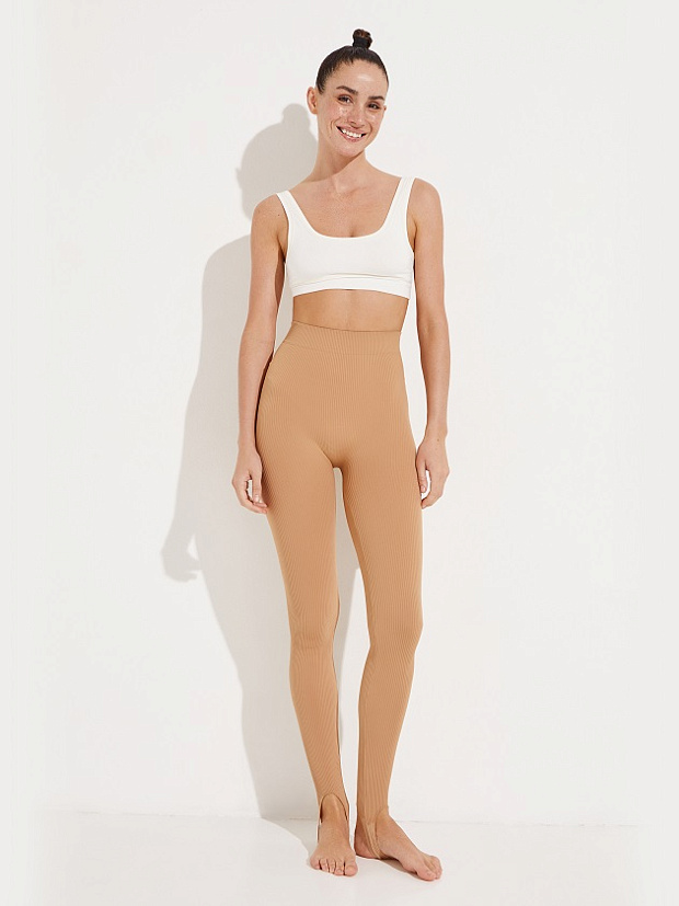 Легинсы со штрипками рубчик (песочный)