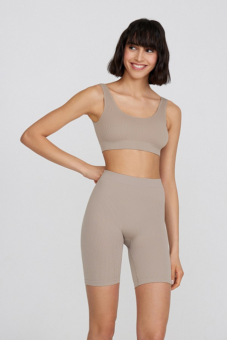 Велосипедки в рубчик удлиненные (серо-бежевый)