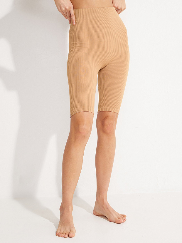 Велосипедки удлиненные в рубчик с широким поясом (песочный)