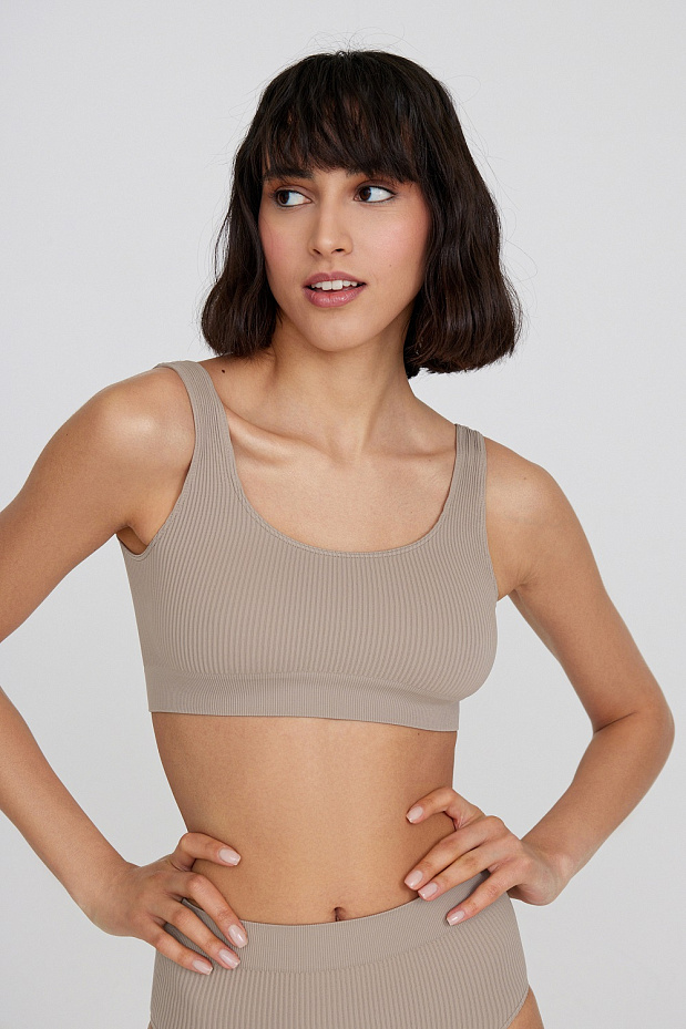 Комплект белья в рубчик (серо-бежевый)