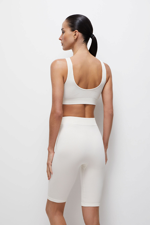 Велосипедки удлиненные в рубчик с широким поясом (молочный)