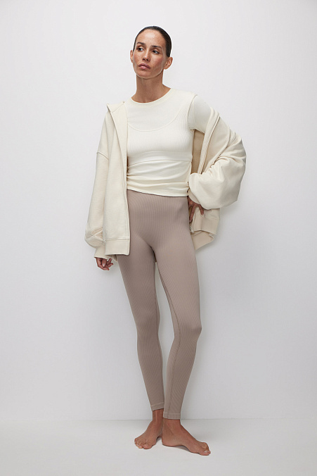 Легинсы со средней посадкой в рубчик (серо-бежевый)