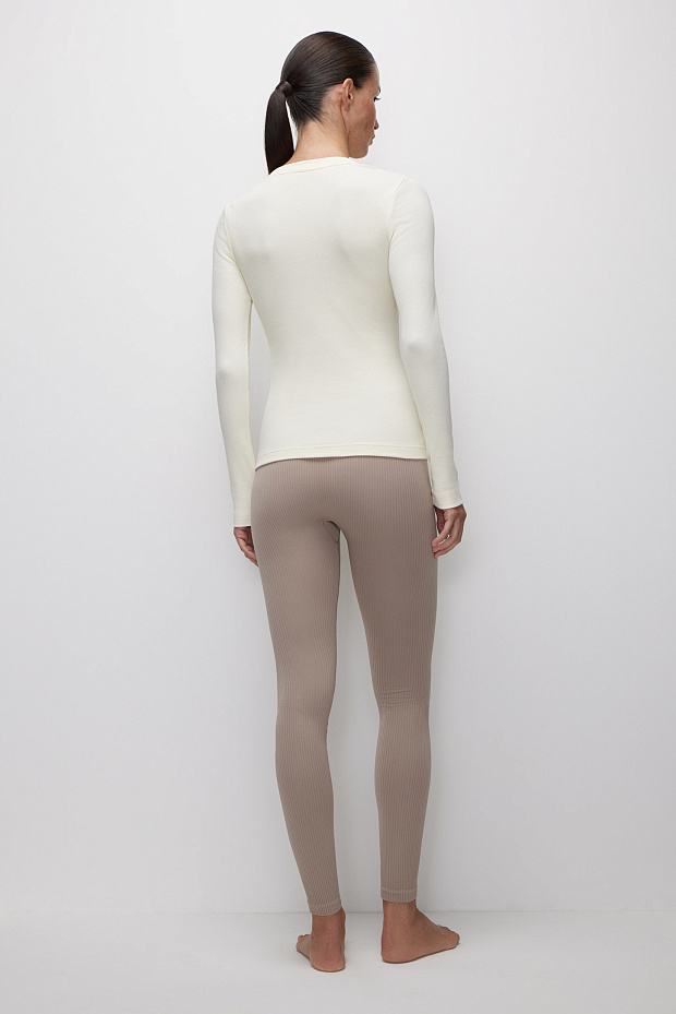 Легинсы со средней посадкой в рубчик (серо-бежевый)