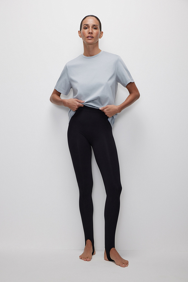 Легинсы с высокой посадкой со штрипками (черный)