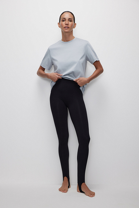 Легинсы с высокой посадкой со штрипками (черный)