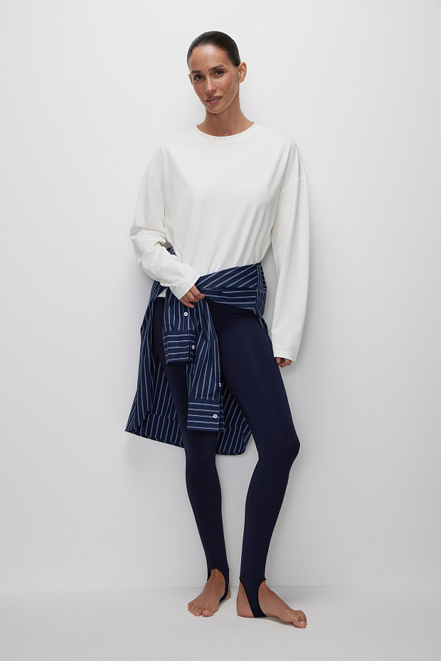 Легинсы с высокой посадкой со штрипками (темно-синий)