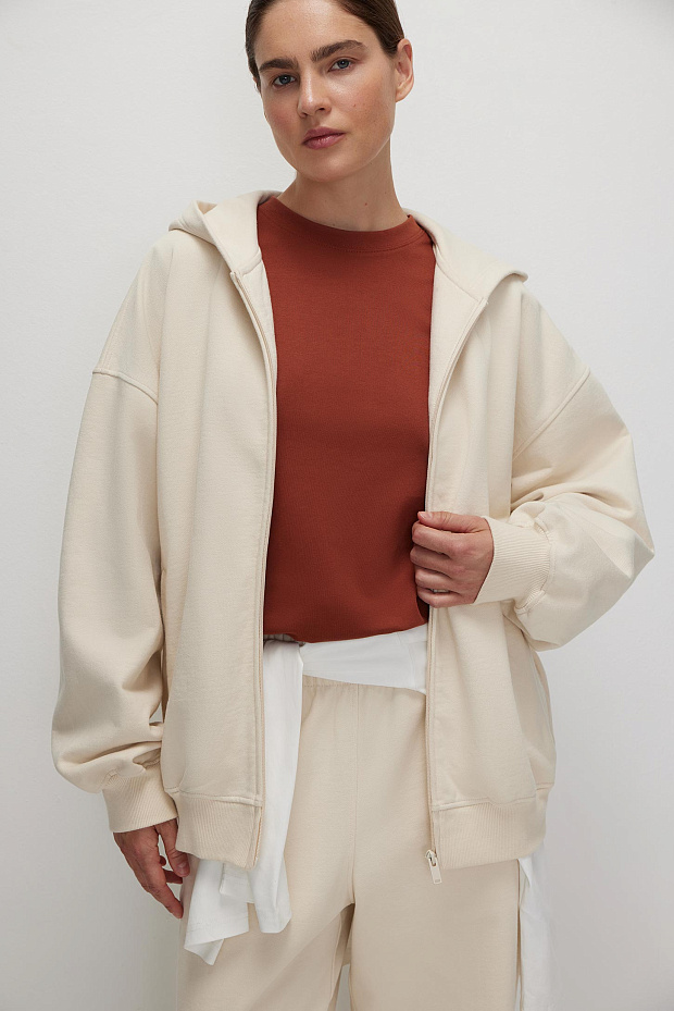 Толстовка с капюшоном на молнии (сливочный)