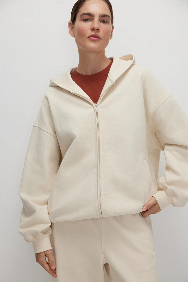 Толстовка с капюшоном на молнии (сливочный)