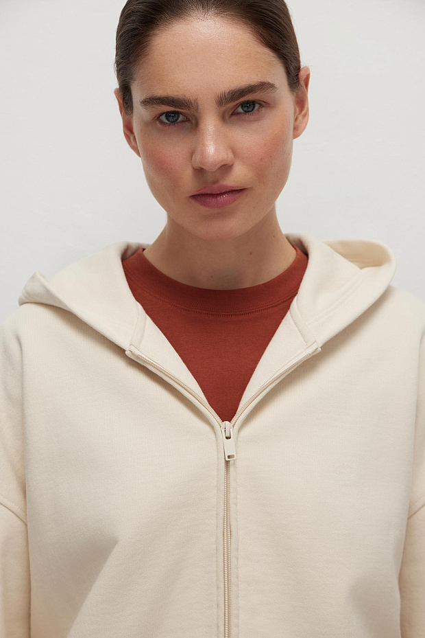 Толстовка с капюшоном на молнии (сливочный)