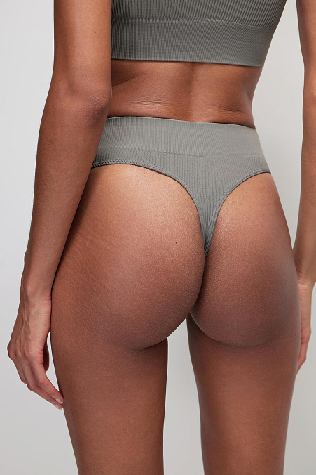 Трусы-стринг в рубчик (серый)