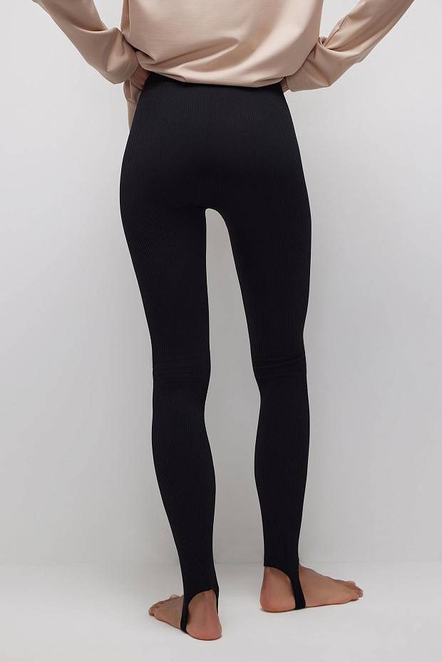 Легинсы со штрипками в рубчик (черный)