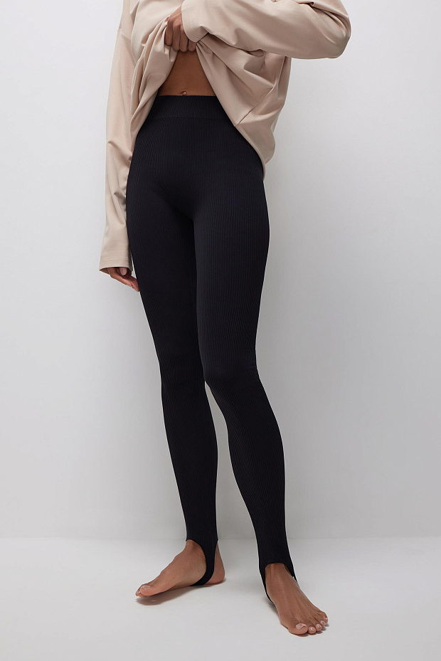 Легинсы со штрипками в рубчик (черный)