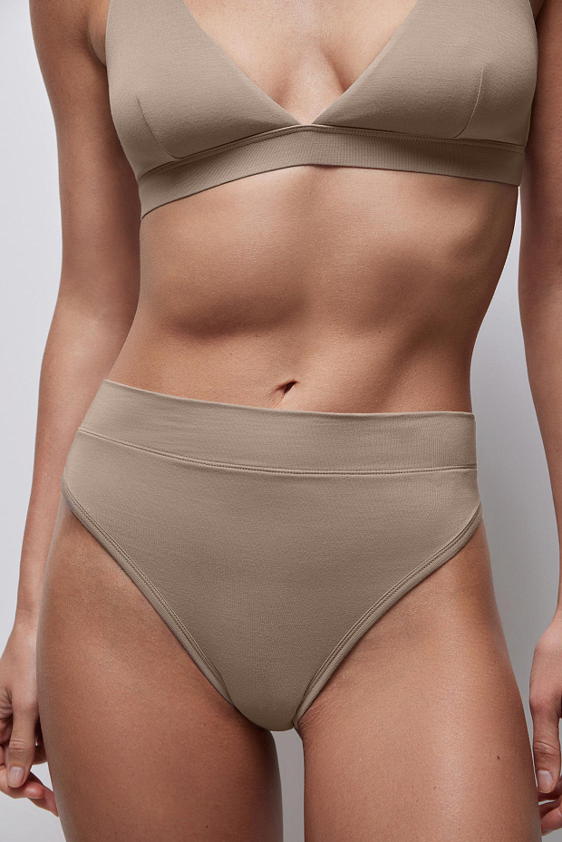 Трусы-бразилиано с высокой посадкой (бежевый)
