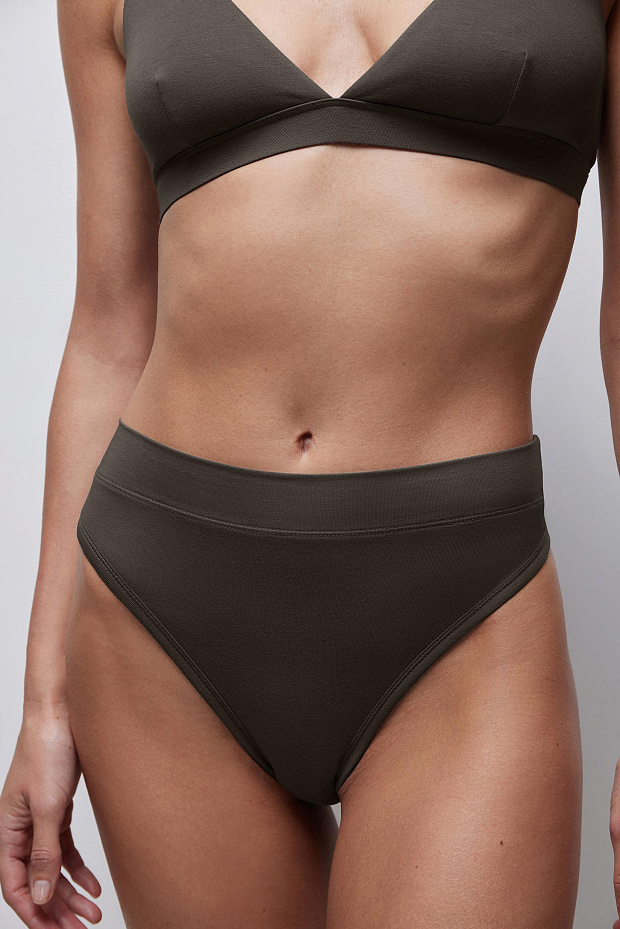 Трусы-бразилиано с высокой посадкой (кофейный)