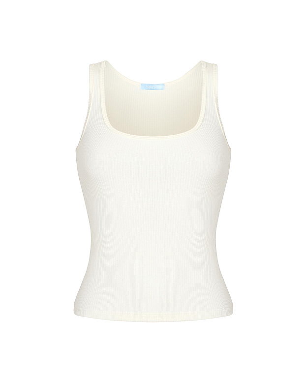 Майка на широких бретелях их хлопка в рубчик (пломбир)