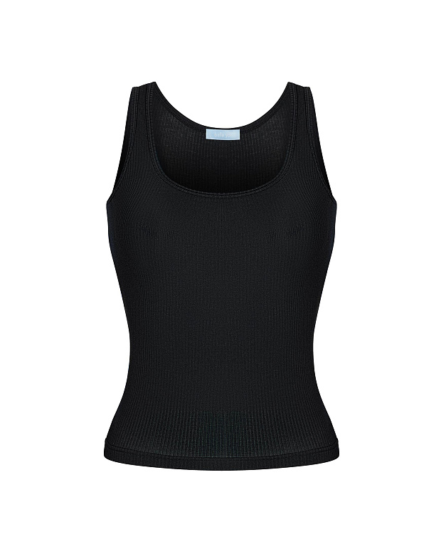 Майка на широких бретелях их хлопка в рубчик (черный)