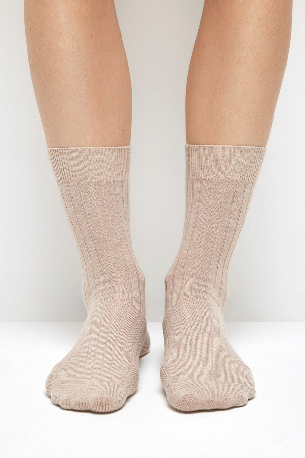Носки с шерстью в рубчик (бежевый)