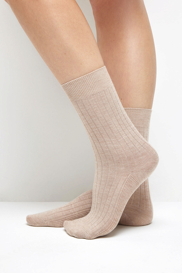 Носки с шерстью в рубчик (бежевый)