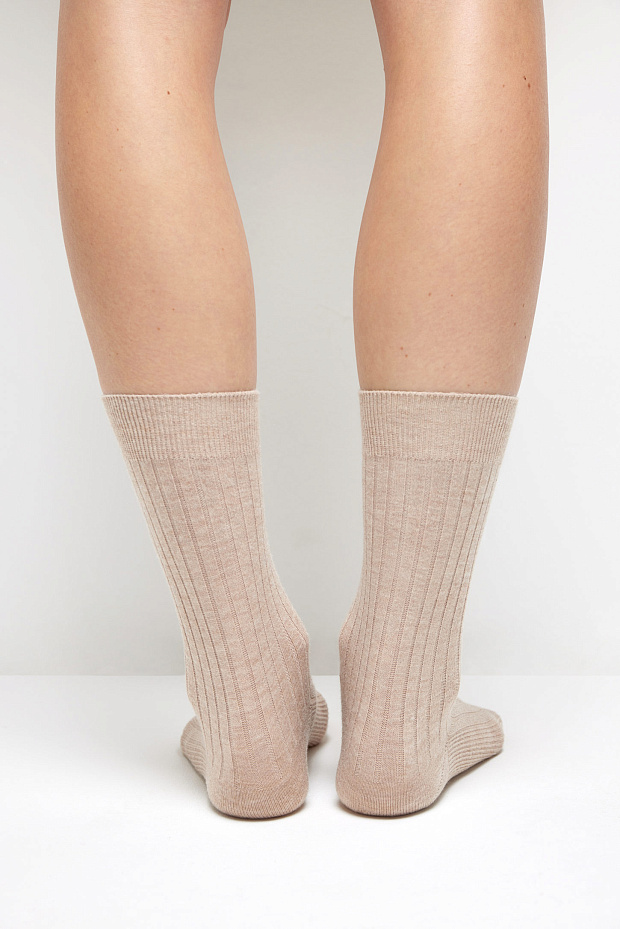 Носки с шерстью в рубчик (бежевый)
