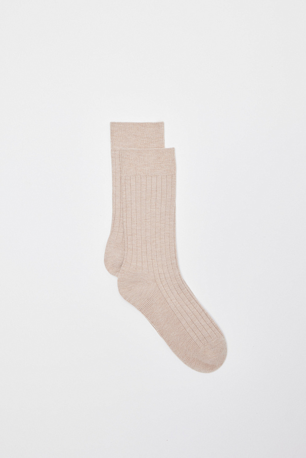Носки с шерстью в рубчик (бежевый)
