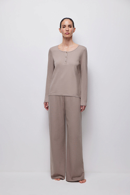 Брюки домашние из ажурного трикотажа (серо-бежевый)