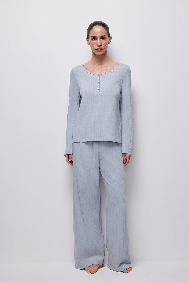 Брюки домашние из ажурного трикотажа (серо-голубой )