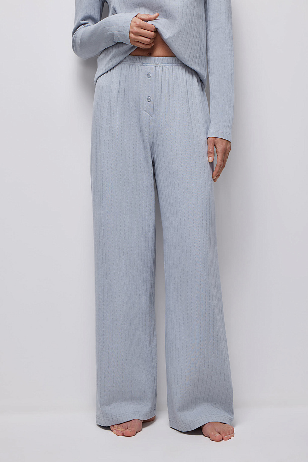Брюки домашние из ажурного трикотажа (серо-голубой )