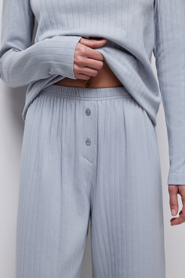 Брюки домашние из ажурного трикотажа (серо-голубой )