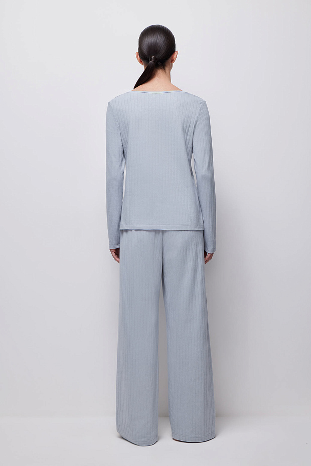 Брюки домашние из ажурного трикотажа (серо-голубой )