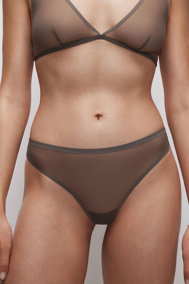 Трусы-бразилиано со средней посадкой (серо-бежевый)