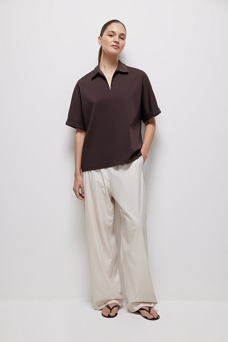 Свободные брюки из гладкой ткани (молочный)