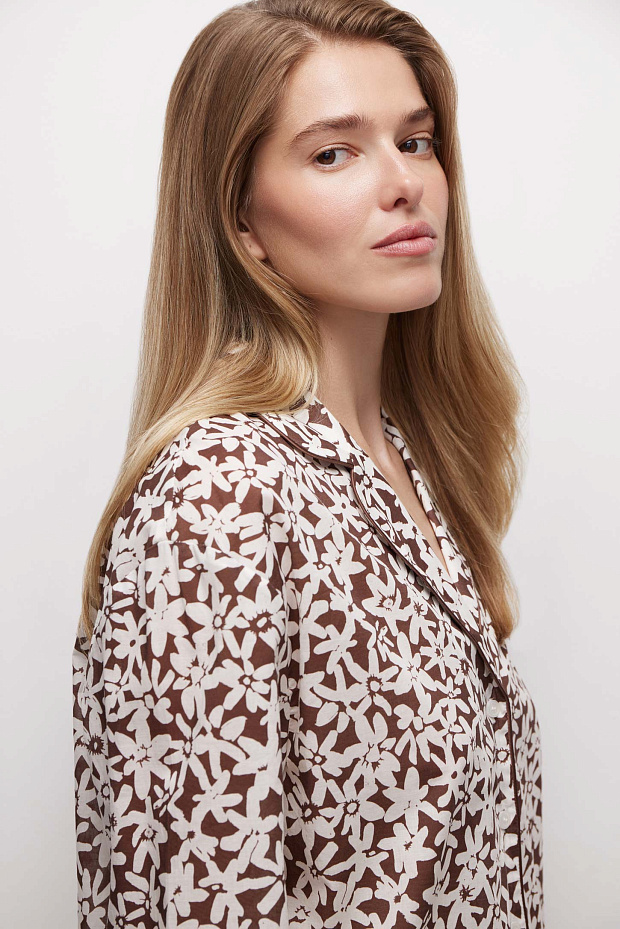 Пижамная рубашка из хлопка (коричневый-принт)