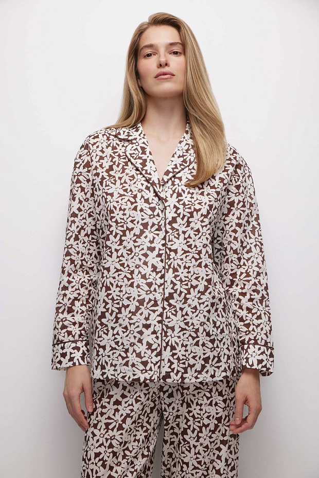 Пижамная рубашка из хлопка (коричневый-принт)