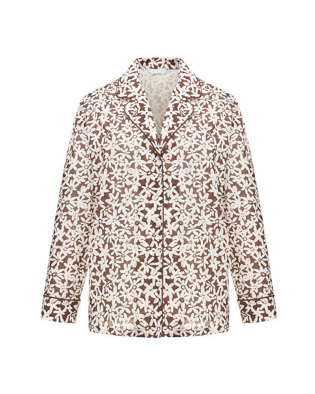Пижамная рубашка из хлопка (коричневый-принт)