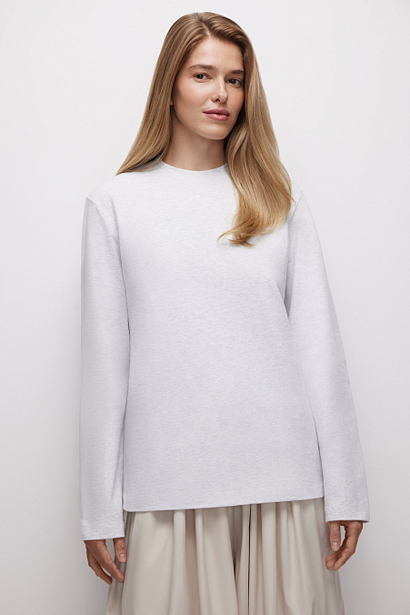 Лонгслив свободного силуэта (светло-серый меланж)