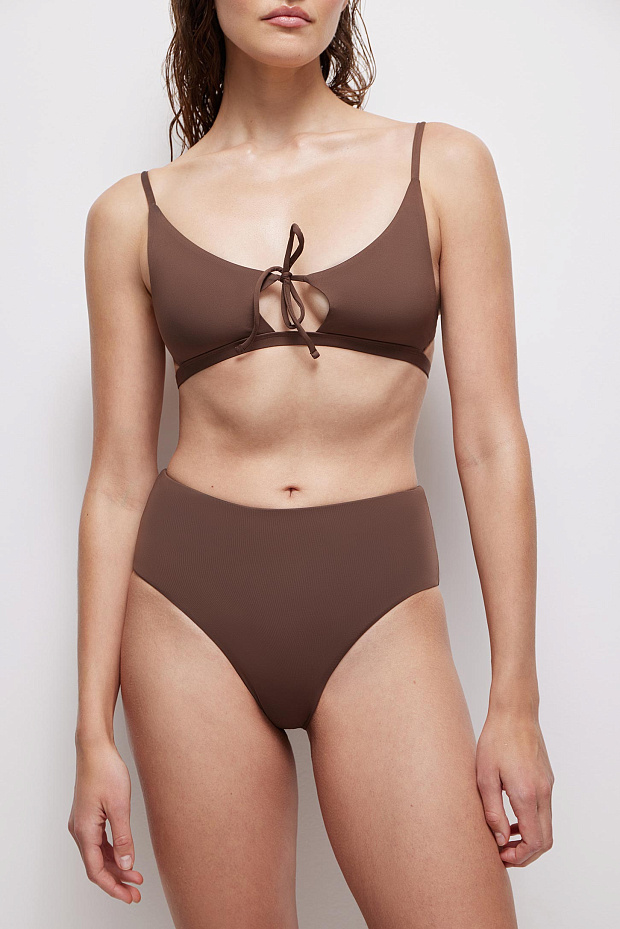 Купальные трусы-кюлоты с высокой посадкой, на подкладке (трюфель)