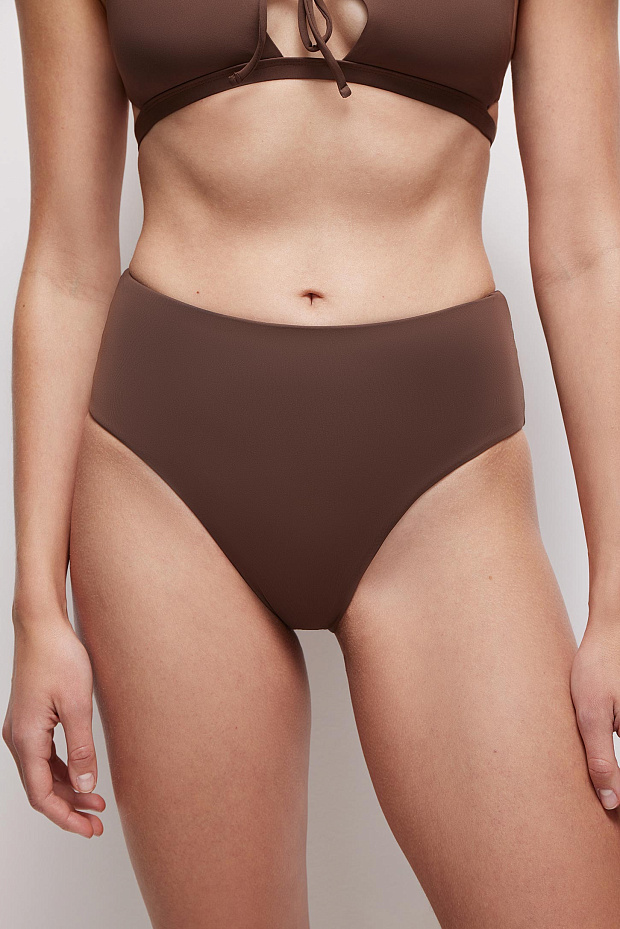 Купальные трусы-кюлоты с высокой посадкой, на подкладке (трюфель)