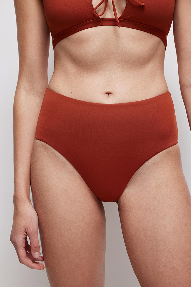 Купальные трусы-кюлоты с высокой посадкой, на подкладке (терракотовый)