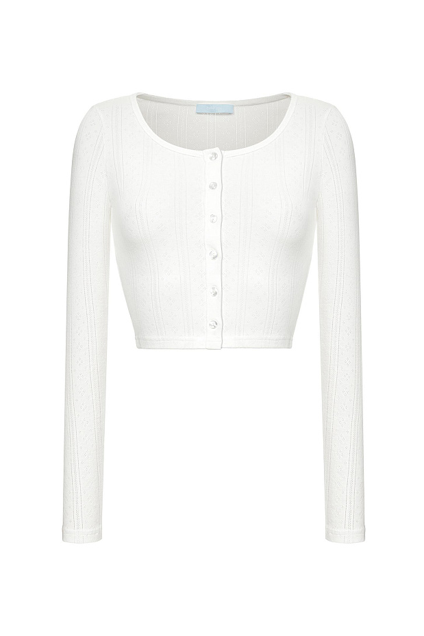 Укороченный кардиган из ажурного трикотажа (белый)