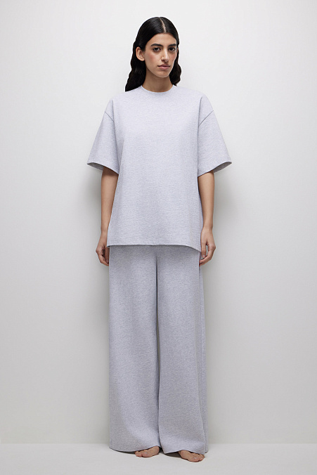 Широкие брюки (светло-серый меланж)
