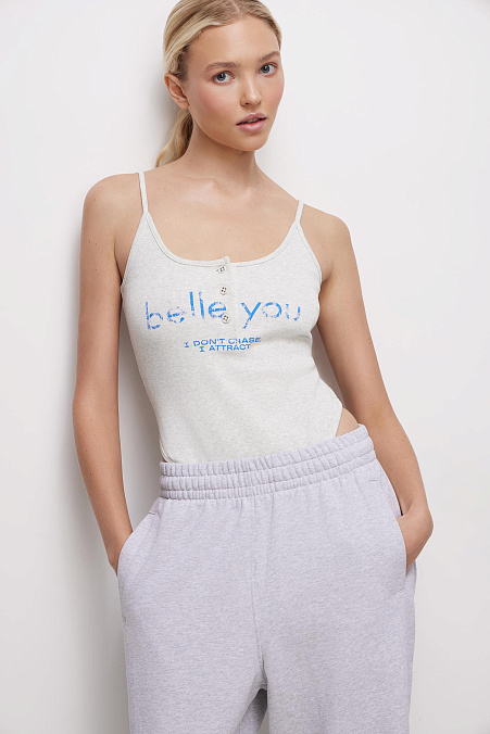 Боди на тонких бретелях (светло-серый меланж)