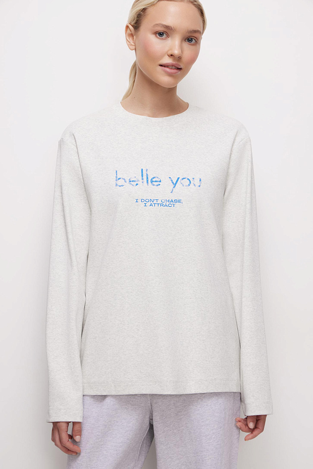 Лонгслив свободного силуэта (светло-серый меланж)