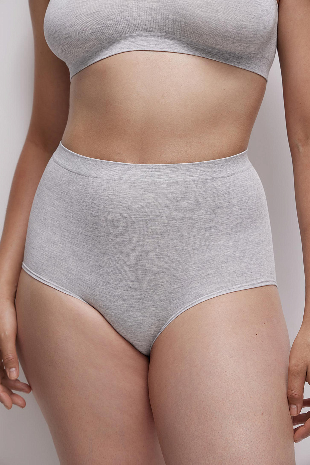 Трусы-кюлот с высокой посадкой Бамбук (светло-серый меланж)