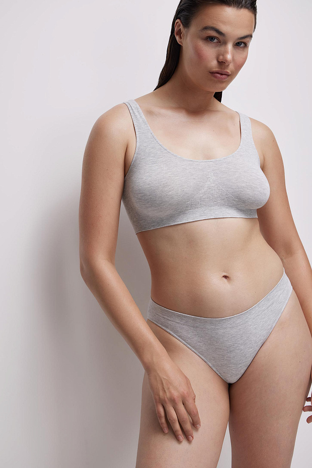 Трусы-слипы со средней посадкой Бамбук (светло-серый меланж)