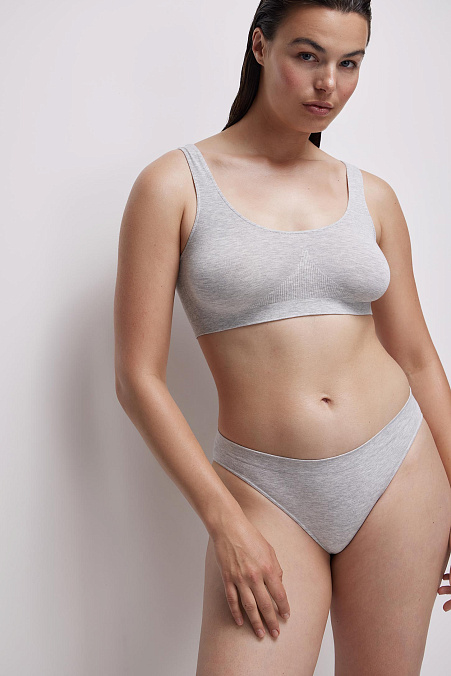 Трусы-слипы со средней посадкой Бамбук (светло-серый меланж)