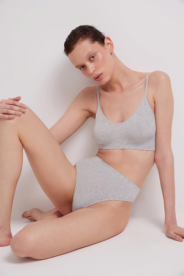 Трусы-стринги с высокой посадкой Бамбук (светло-серый меланж)