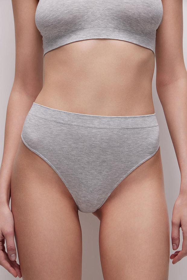 Трусы-стринги с высокой посадкой Бамбук (светло-серый меланж)