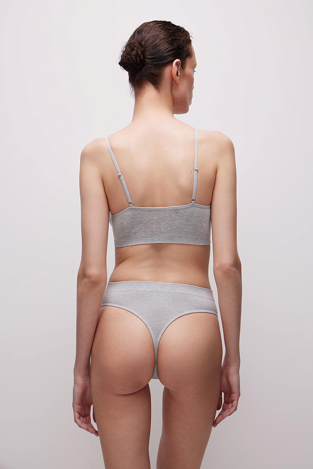 Трусы-стринги с высокой посадкой Бамбук (светло-серый меланж)