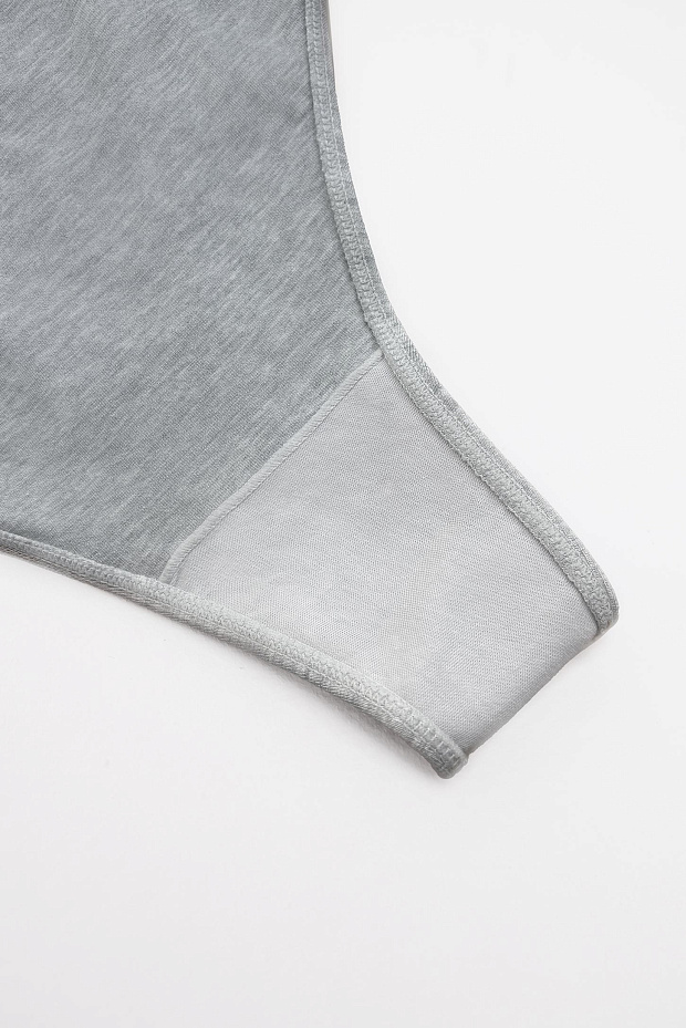 Трусы-стринги с высокой посадкой Бамбук (светло-серый меланж)