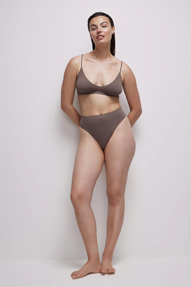 Трусы-стринги с высокой посадкой Бамбук (какао)